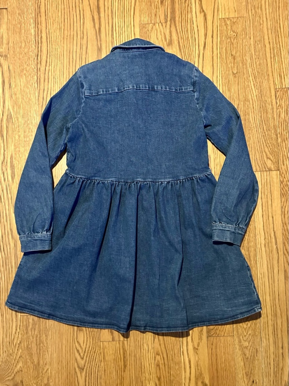 Sézane Leana Denim Shirt Dress Button Front Chambray Tiered Mini Long Sleeve - Picture 12 of 14